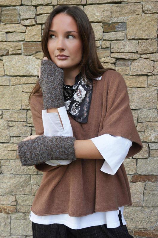 Boucle Fingerless Gloves Chocolate Melange /10 =